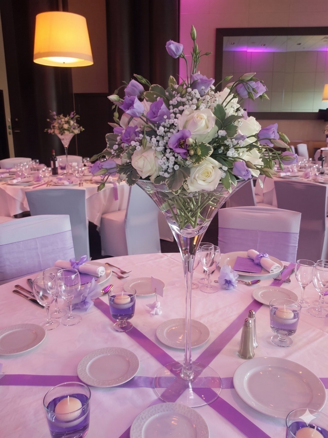 Soirée violette · Centerpiece martini — Fête privée