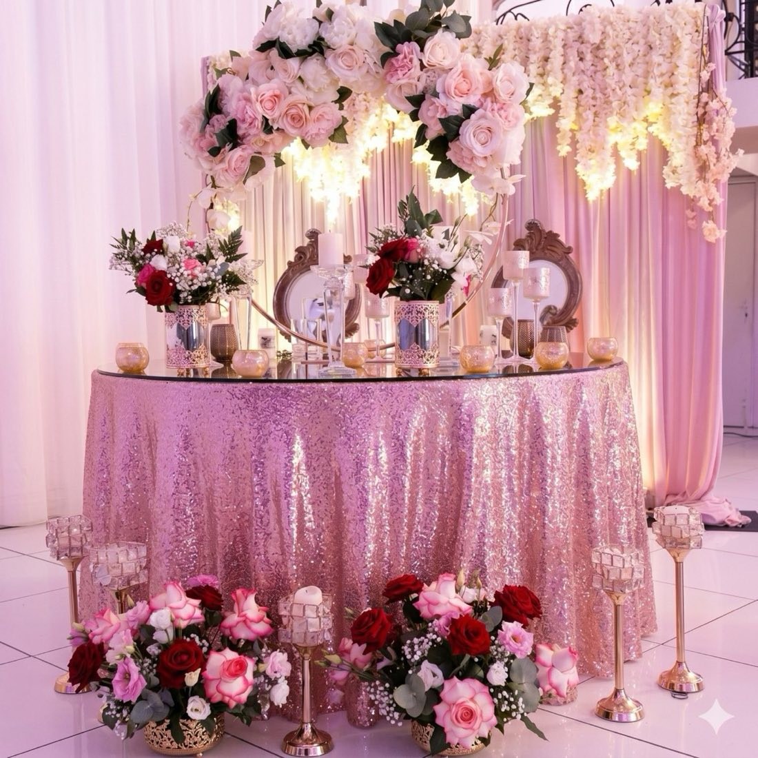 Table d'honneur rosée — Mariage
